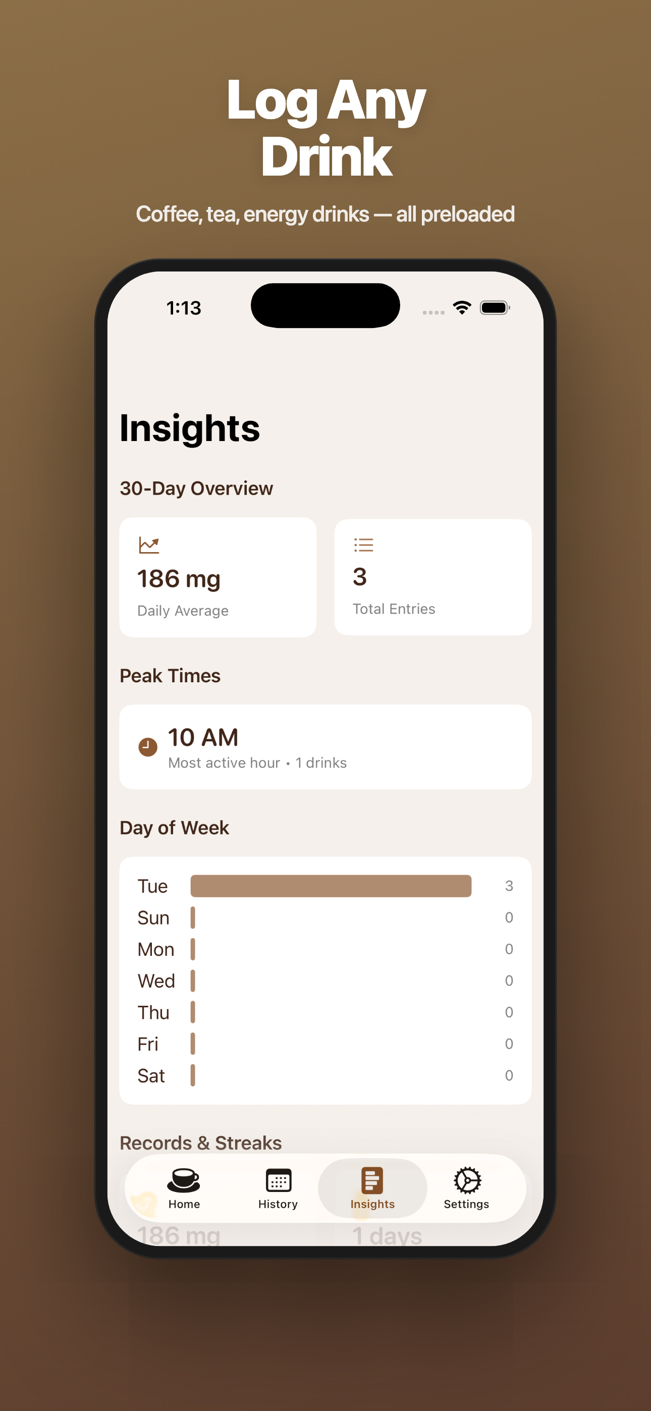 Caffeine Easy — Log Any Drink