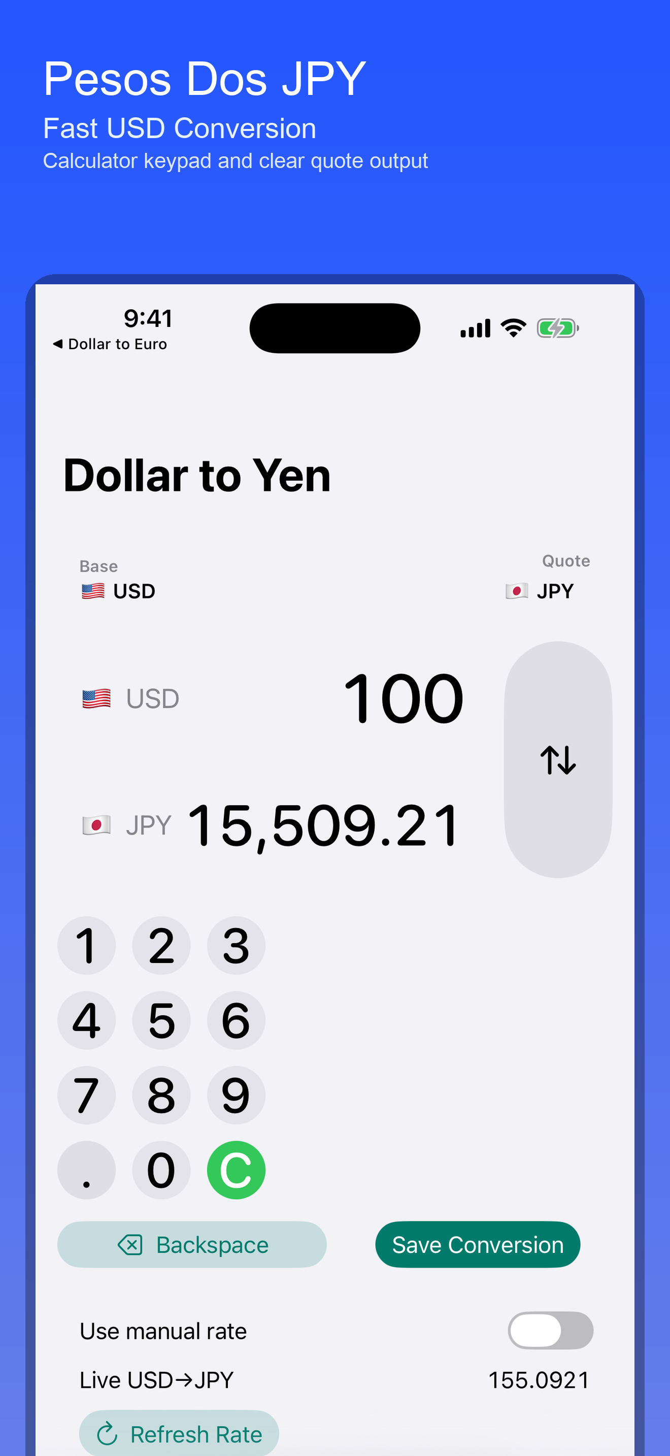 Dollar to Yen — conversion screen