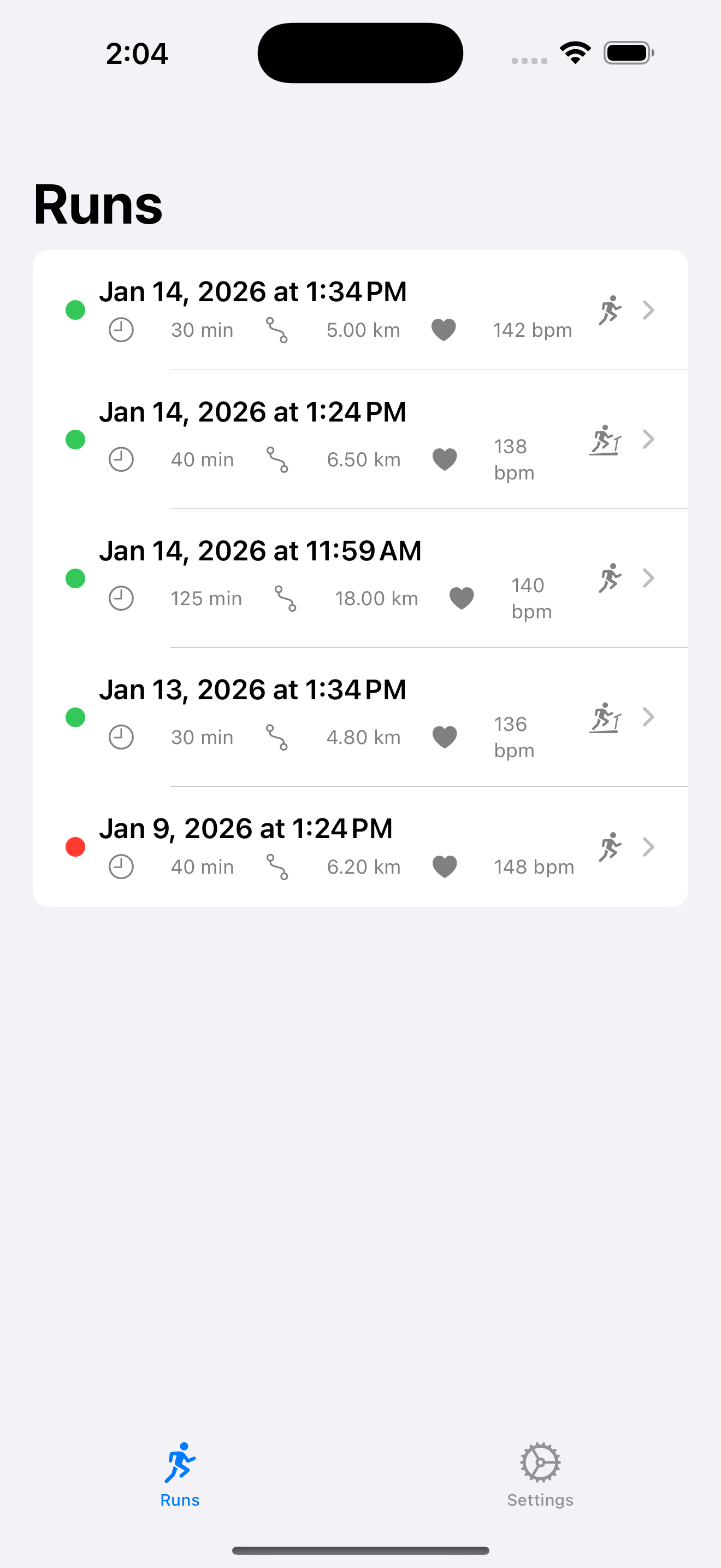 Run history on iPhone